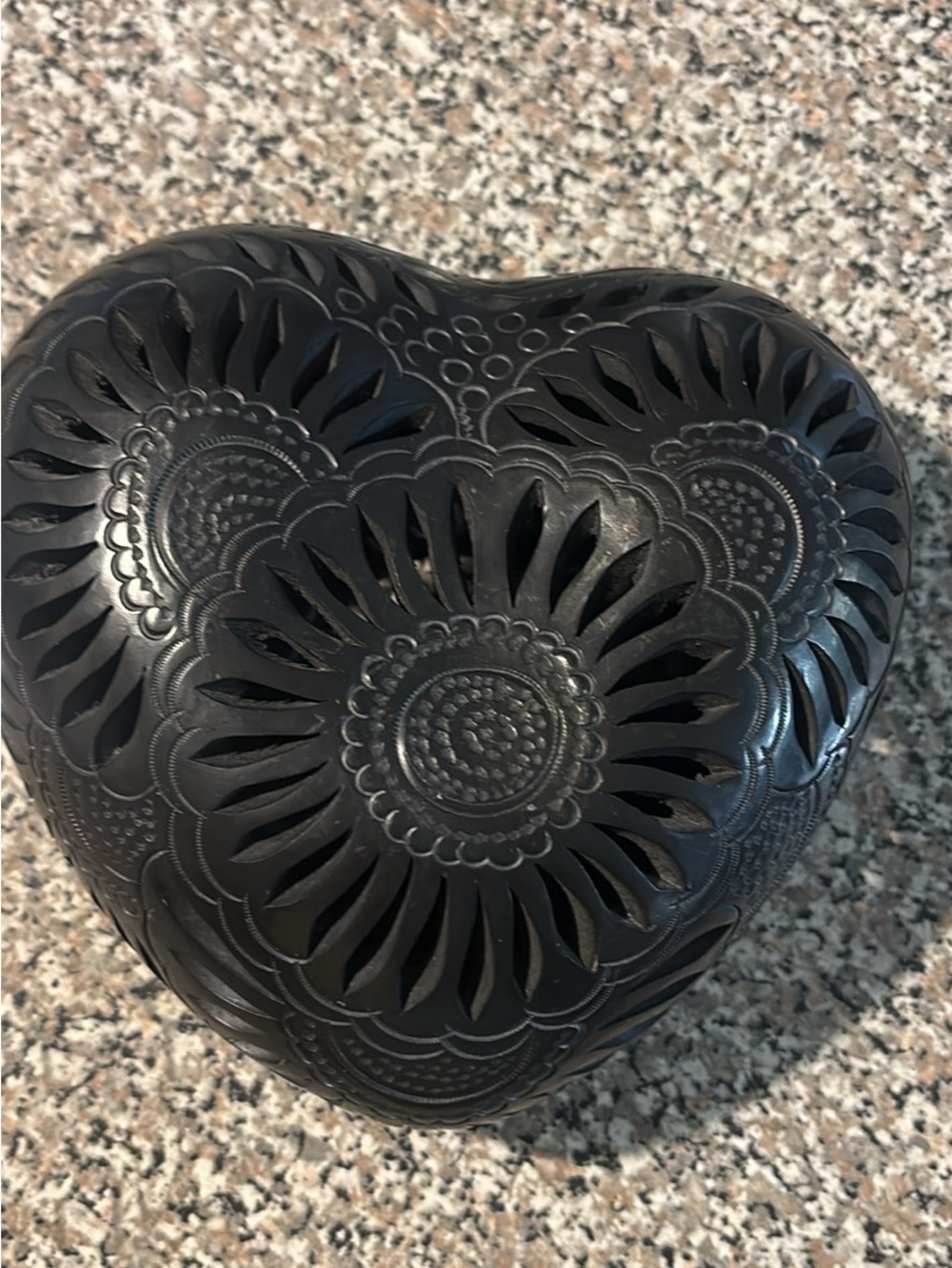 hand-carved barro negro black clay heart sculpture